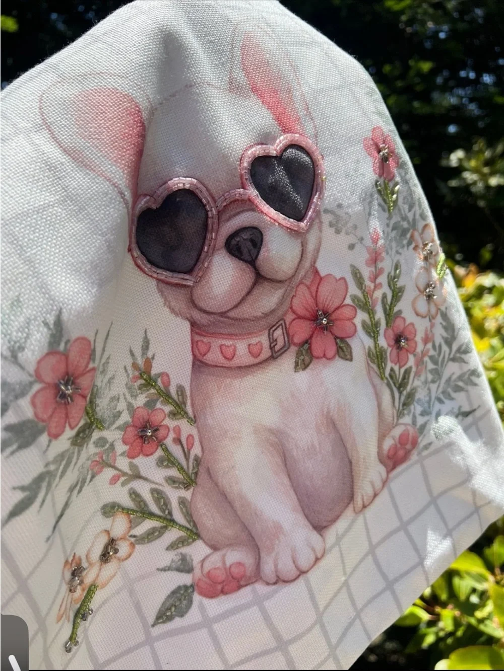 FRENCH BULLDOG BEADED CANVAS TOTE BAG